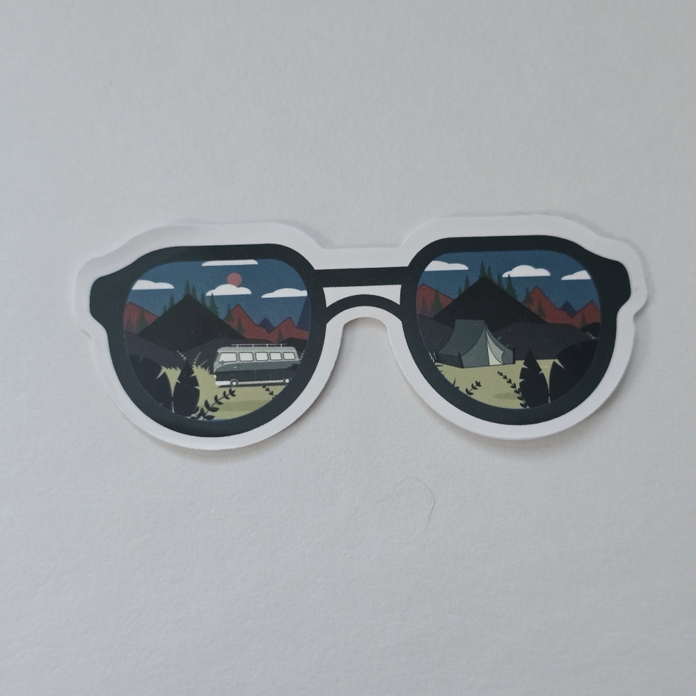 10/$10 Retro Sunglasses Sticker with Scenic Design